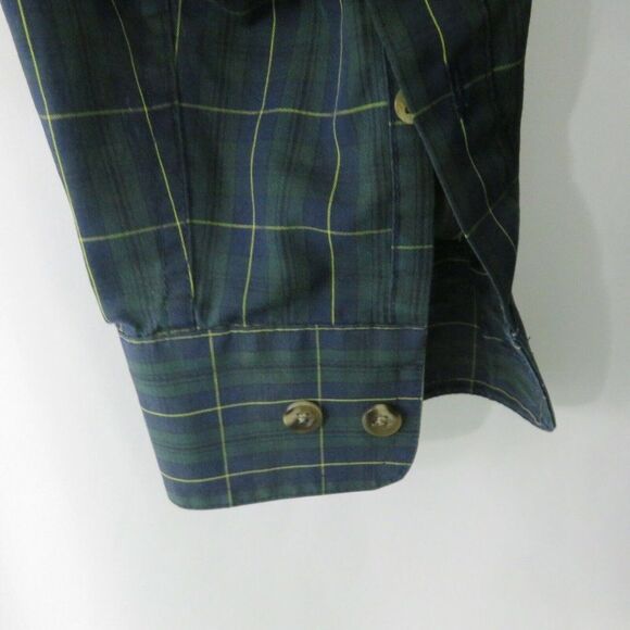 Savane Plaid Shirt Green Blue LS Mens M Cotton Blend Deep Dye Button Down - Picture 5 of 11